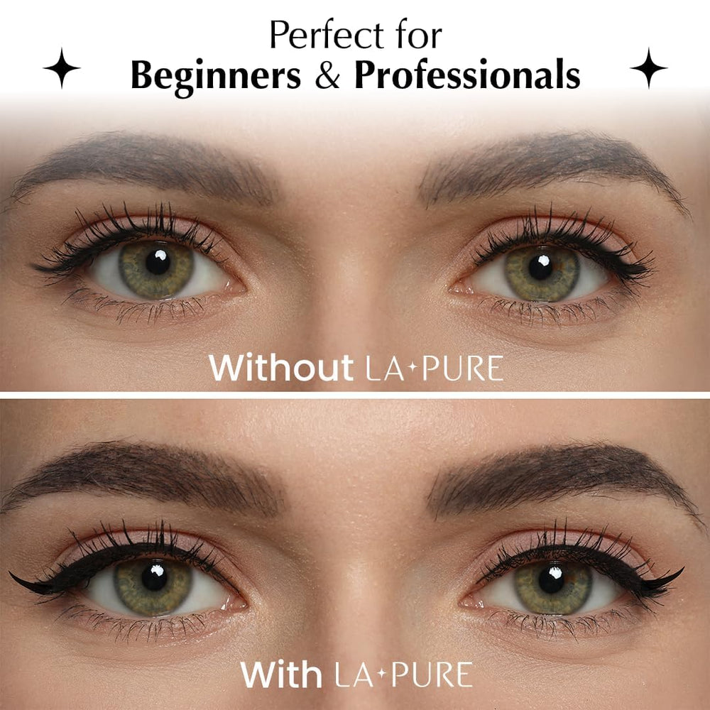 LA PURE black eyeliner pen close-up emphasizes rich pigment and long wear.