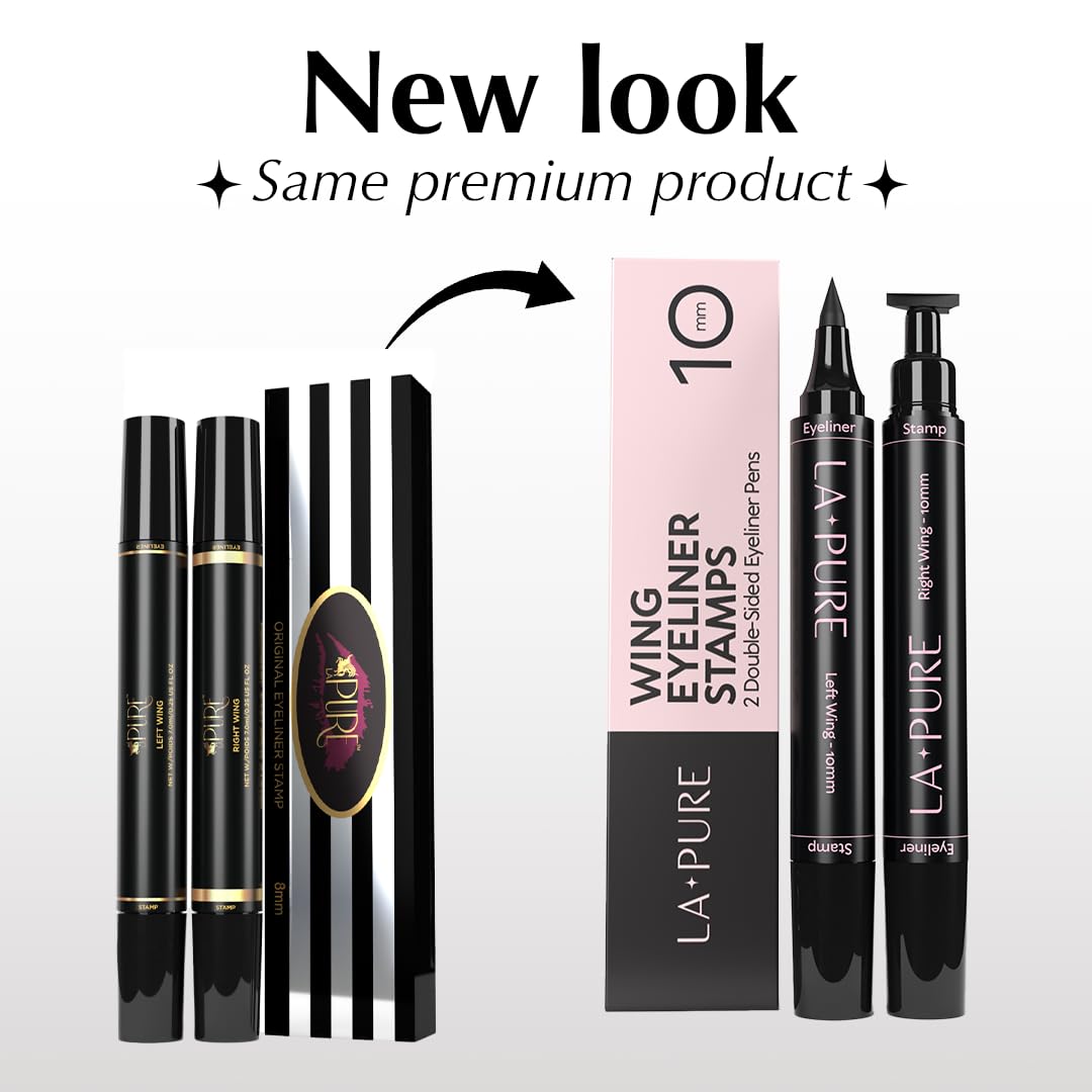LA PURE eyeliner stamp right eye for matching wing precision.