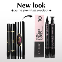 LA PURE eyeliner stamp right eye for matching wing precision.
