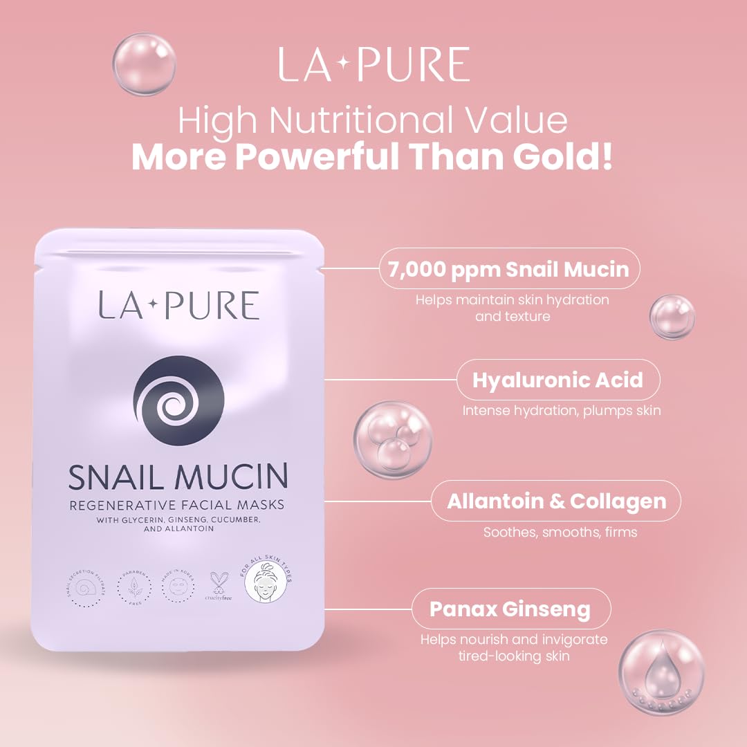 LA PURE Snail Mucin Mask before and after hints at radiant skin.