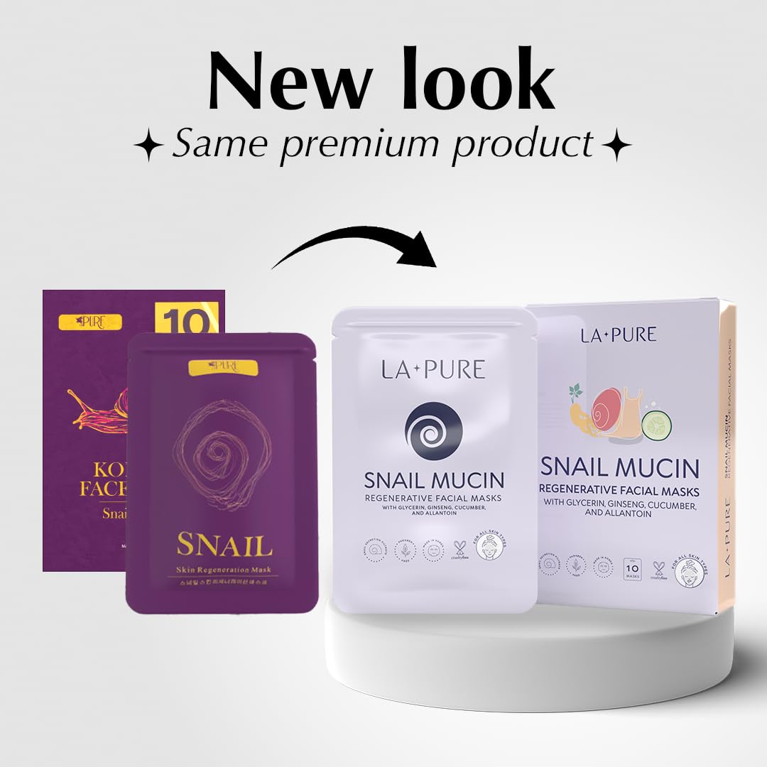 LA PURE Snail Mucin Mask sheets closeup shows breathable cotton for gentle hydration.