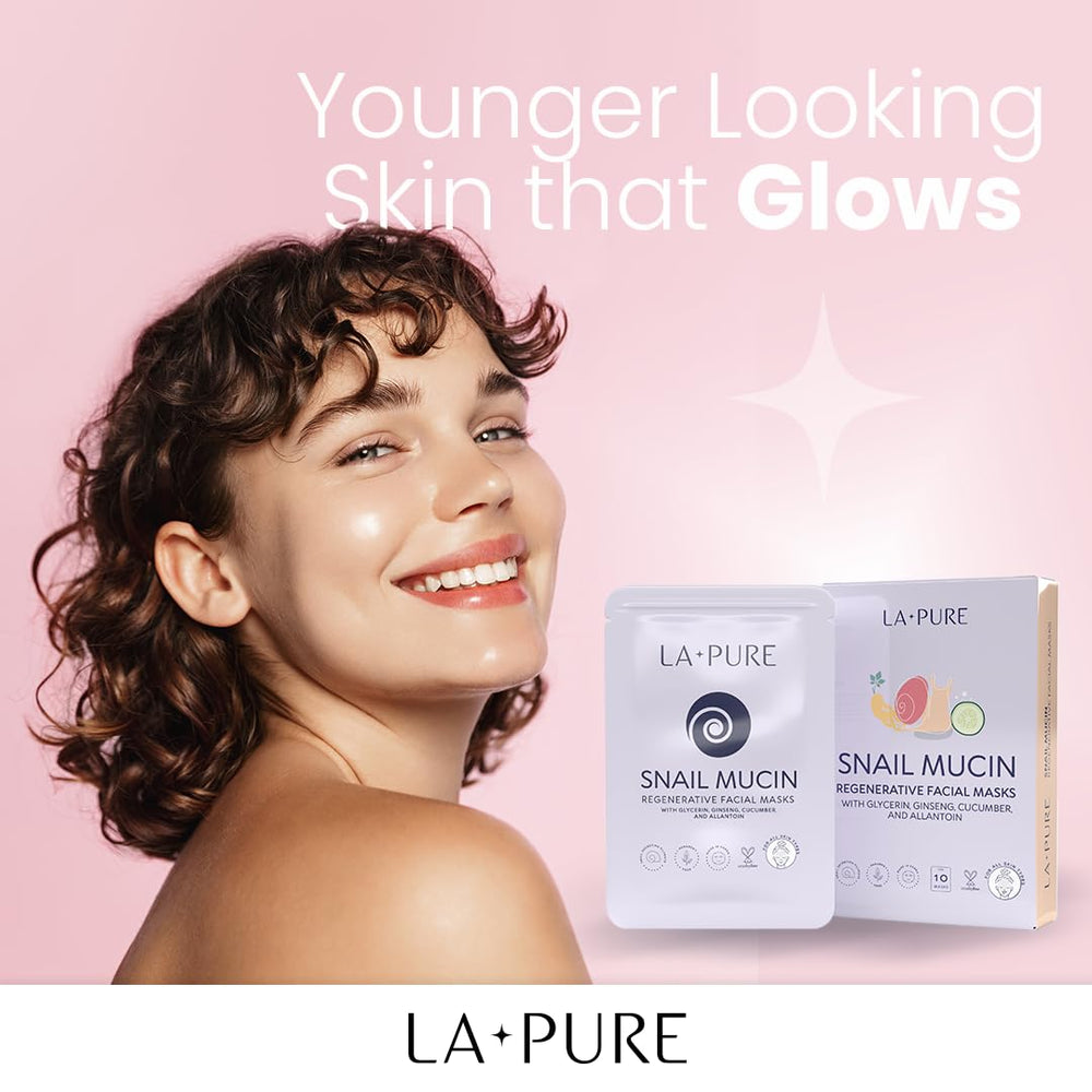 LA PURE Snail Mucin Mask recommended 15–20 minute wear for effective hydration.