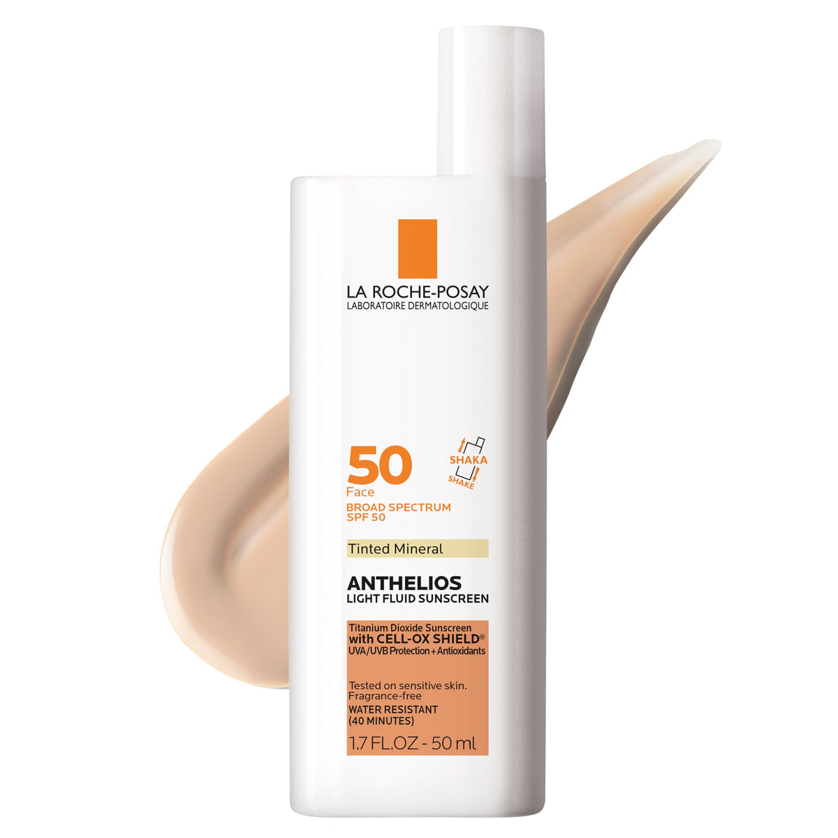 La Roche-Posay front tube showing light tinted SPF 50 and travel-friendly size