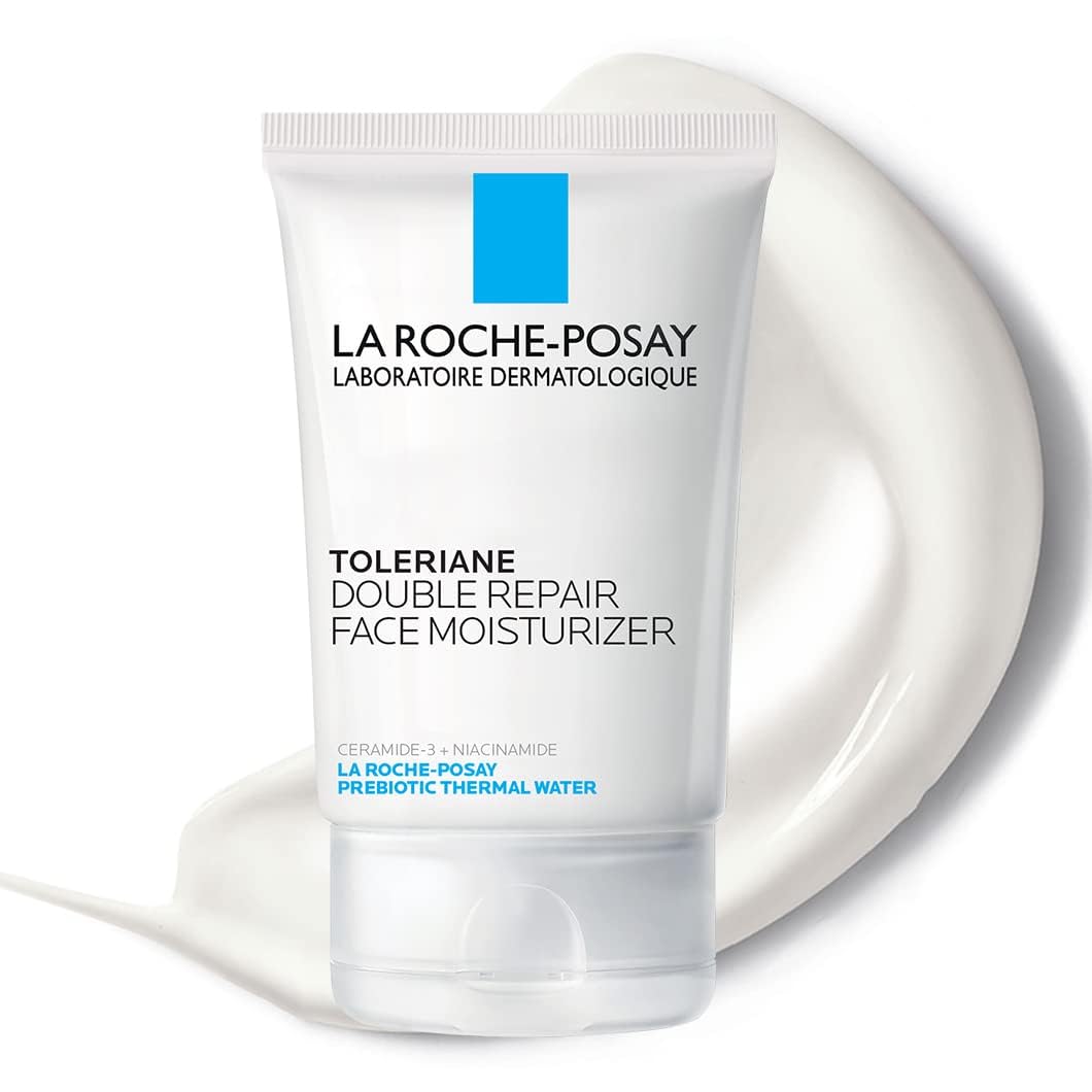 La Roche-Posay Toleriane Double Repair jar close-up showing rich hydration texture for sensitive skin.