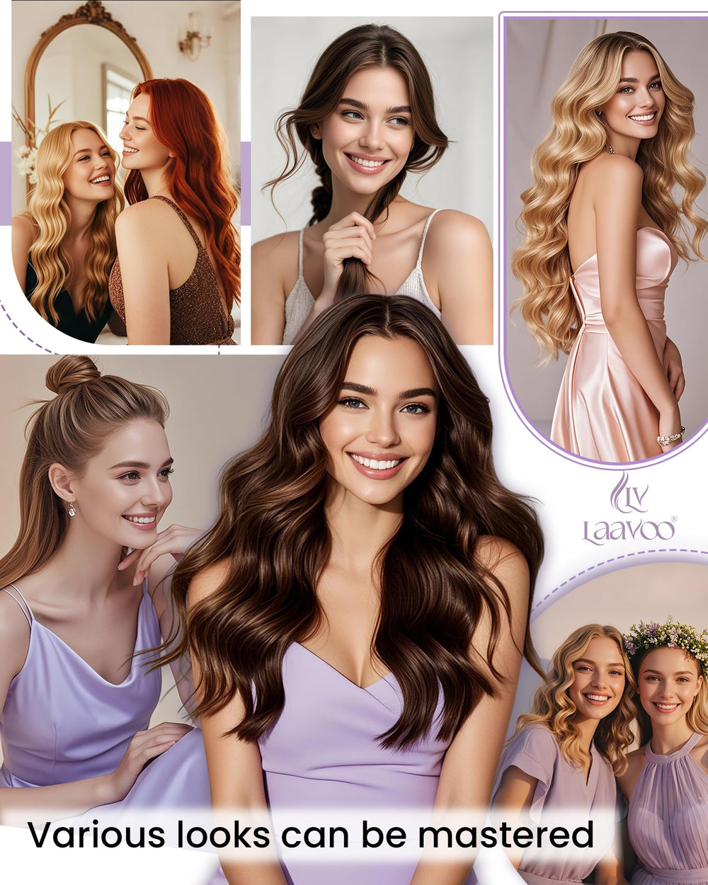 LaaVoo color-variety swatches show brunette to blonde options for matching hair