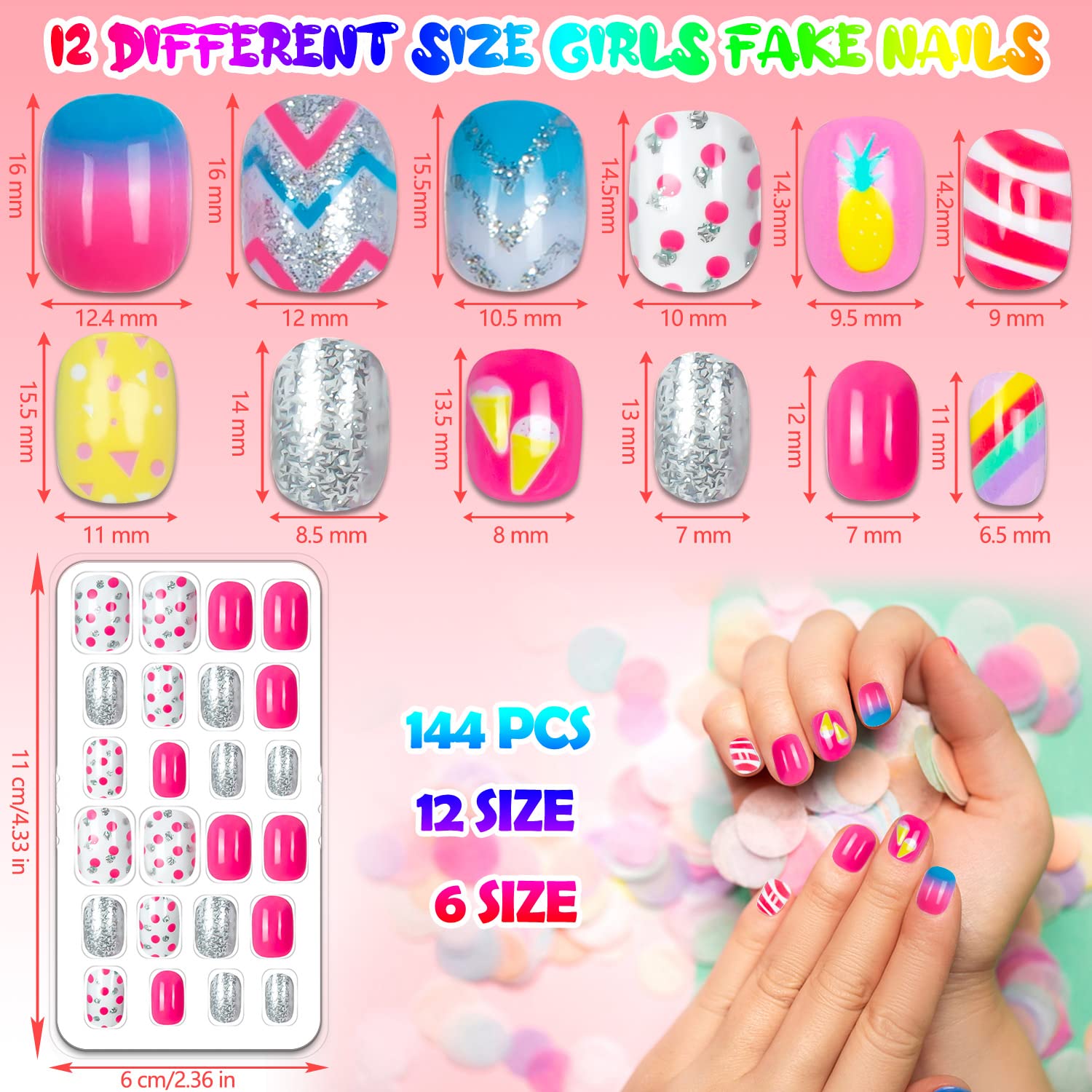 Labeol kids press-on nails cartoon designs highlighting cute patterns for birthday parties