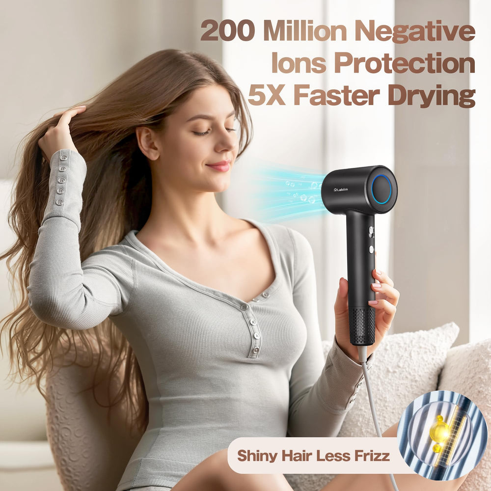 Labiim hair dryer LED display showing heat settings for easy control.