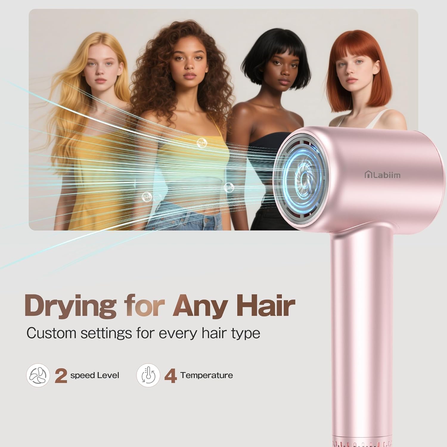 Labiim hair dryer magnetic nozzle attachment enables precise styling and faster drying.