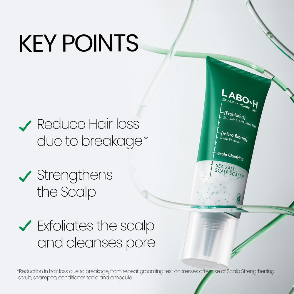 LABO-H Scalp Strengthening Scrub texture being dispensed shows gentle exfoliation for all hair types.
