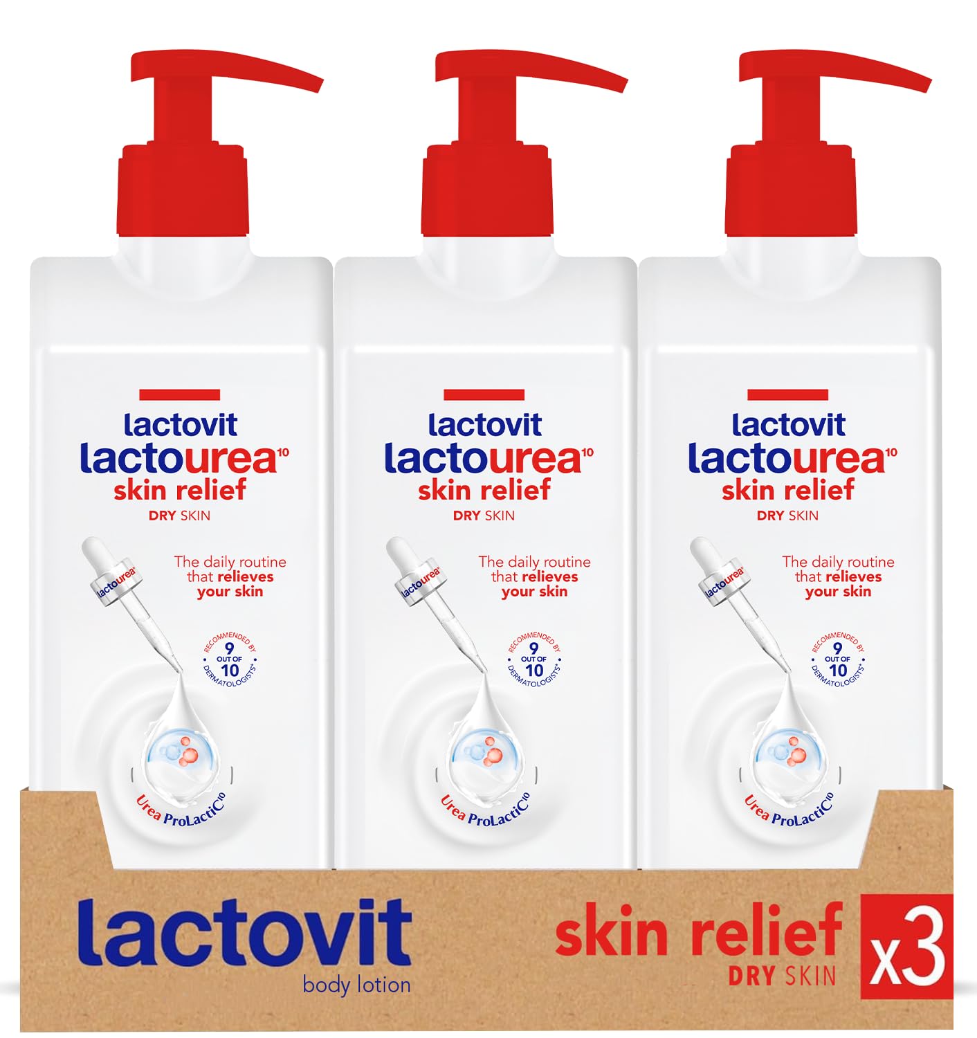 Lactovit Lactourea bottle-front demonstrates hydrating moisturizer for dry skin.