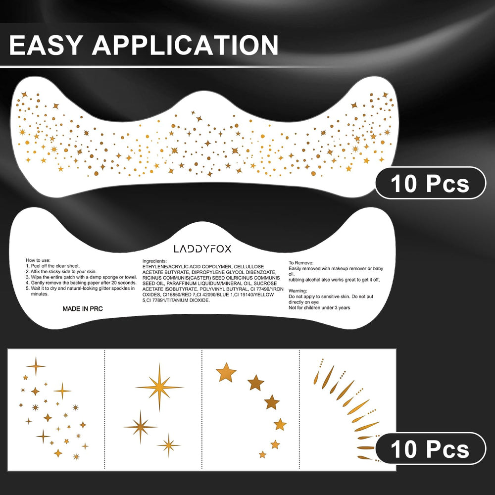 LADDYFOX glitter freckles closeup showcasing five shapes for personalized patterns.