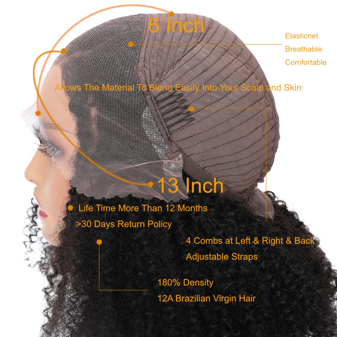 Ladoux Kinky Curly Wig ear-to-ear transparent Swiss lace detail