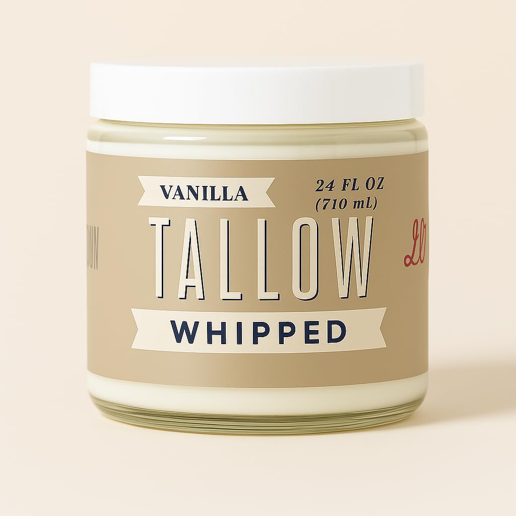 Lady May Tallow whipped tallow jar closeup shows creamy texture for quick hydration