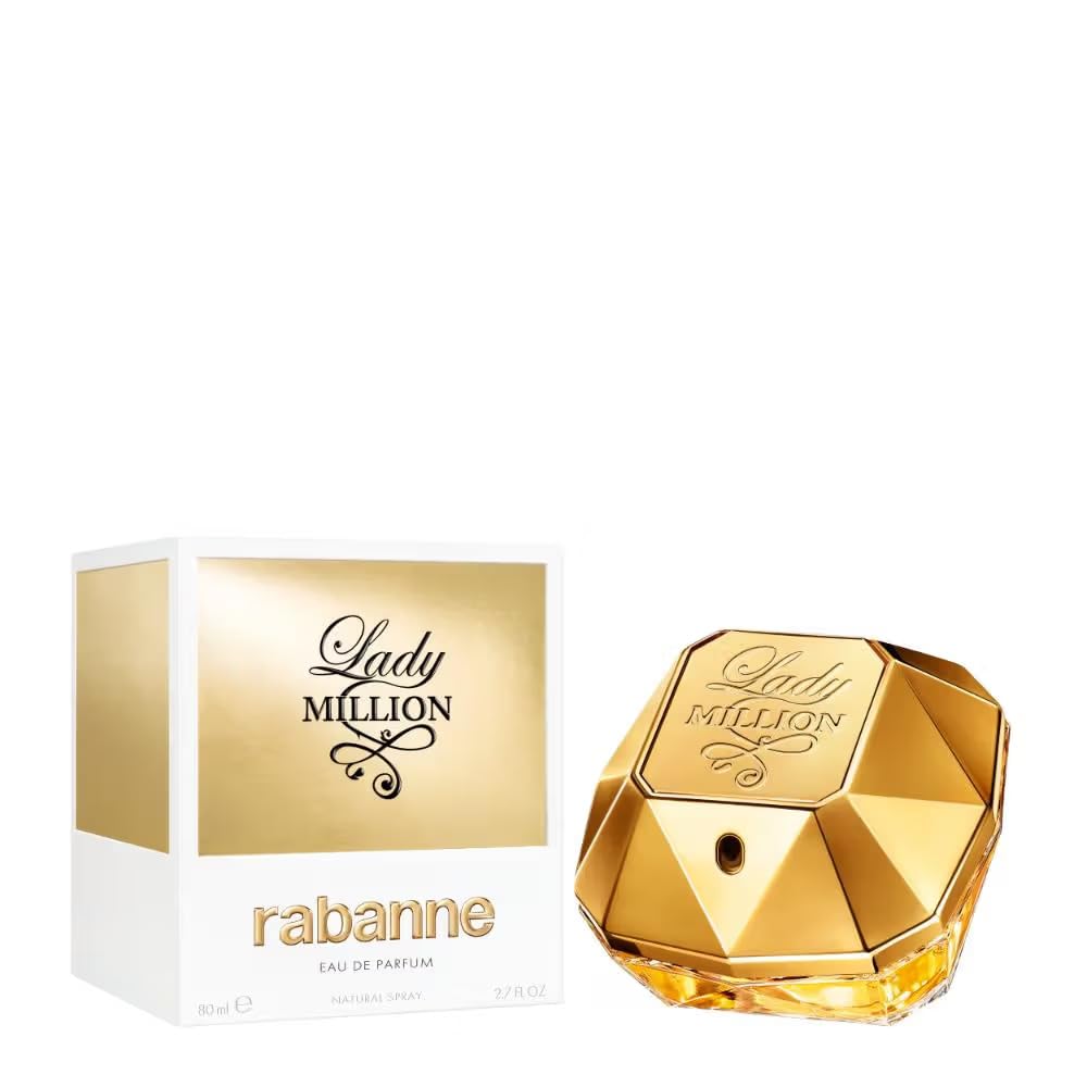 Paco Rabanne Lady Million bottle front exudes luxury for all day elegance