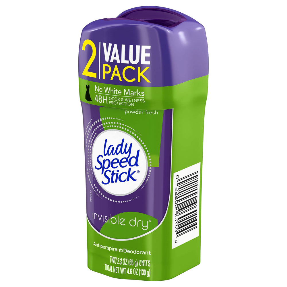 Lady Speed Stick powder-fresh application highlights smooth, invisible underarm protection.