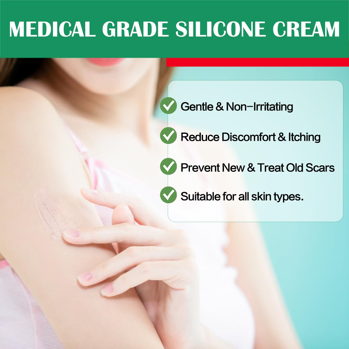 Gel applied on body skin demonstrating versatile scar treatment