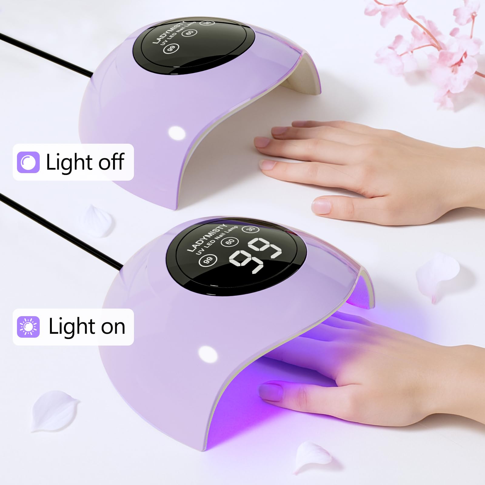 LadyMisty auto-sensor nail lamp in use with visible glow.