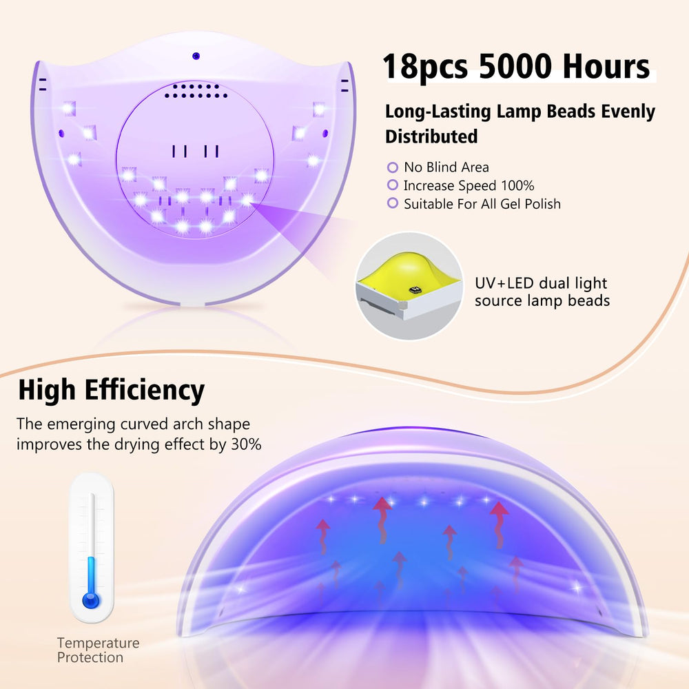 LadyMisty nail lamp with 18 beads, top-view showing even curing coverage.