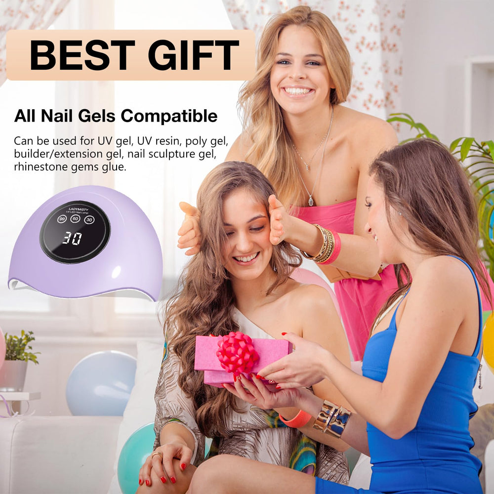 LadyMisty purple nail lamp on vanity, user-friendly for home sessions.