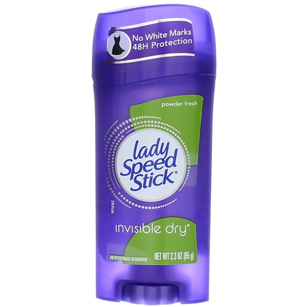 Lady Speed Stick Invisible Dry bottle-side highlights invisible finish on skin.
