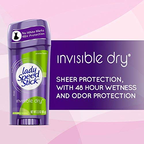 Lady Speed Stick invisible dry Powder Fresh 4-pack emphasizes budget-friendly freshness options.