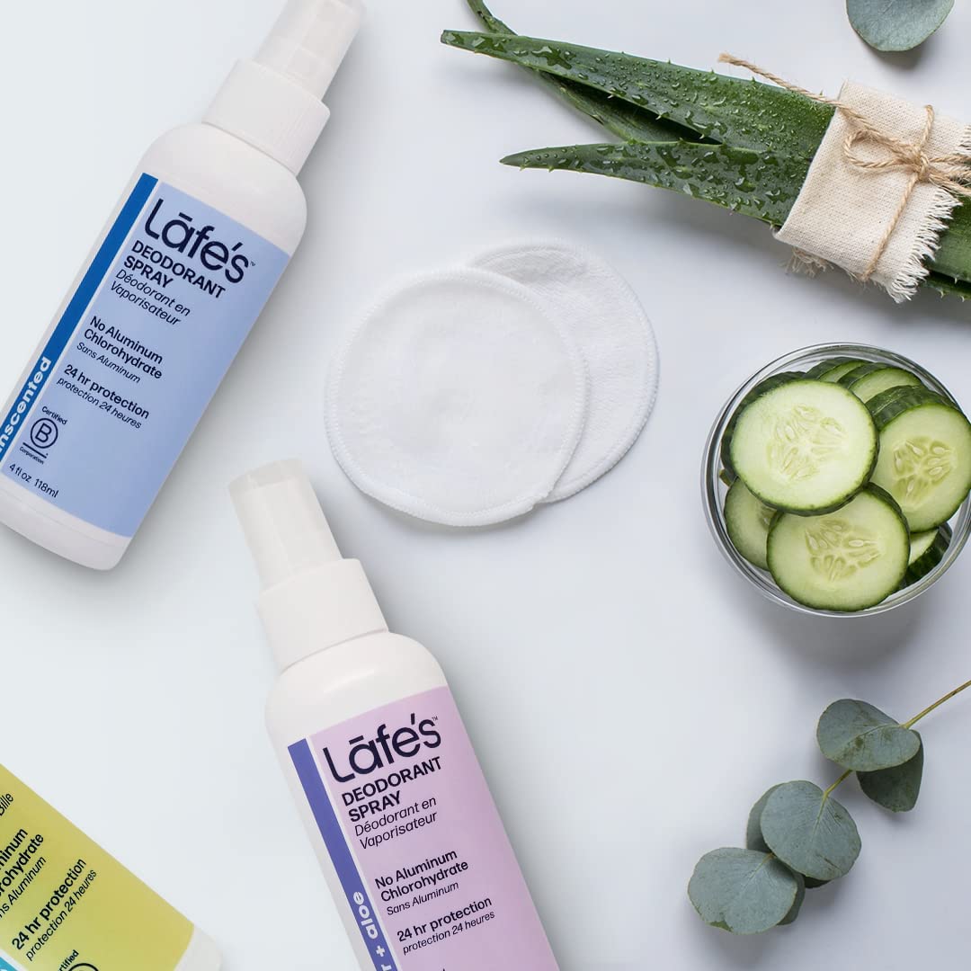 Lafe's unscented spray being applied underarm demonstrates everyday refreshment.
