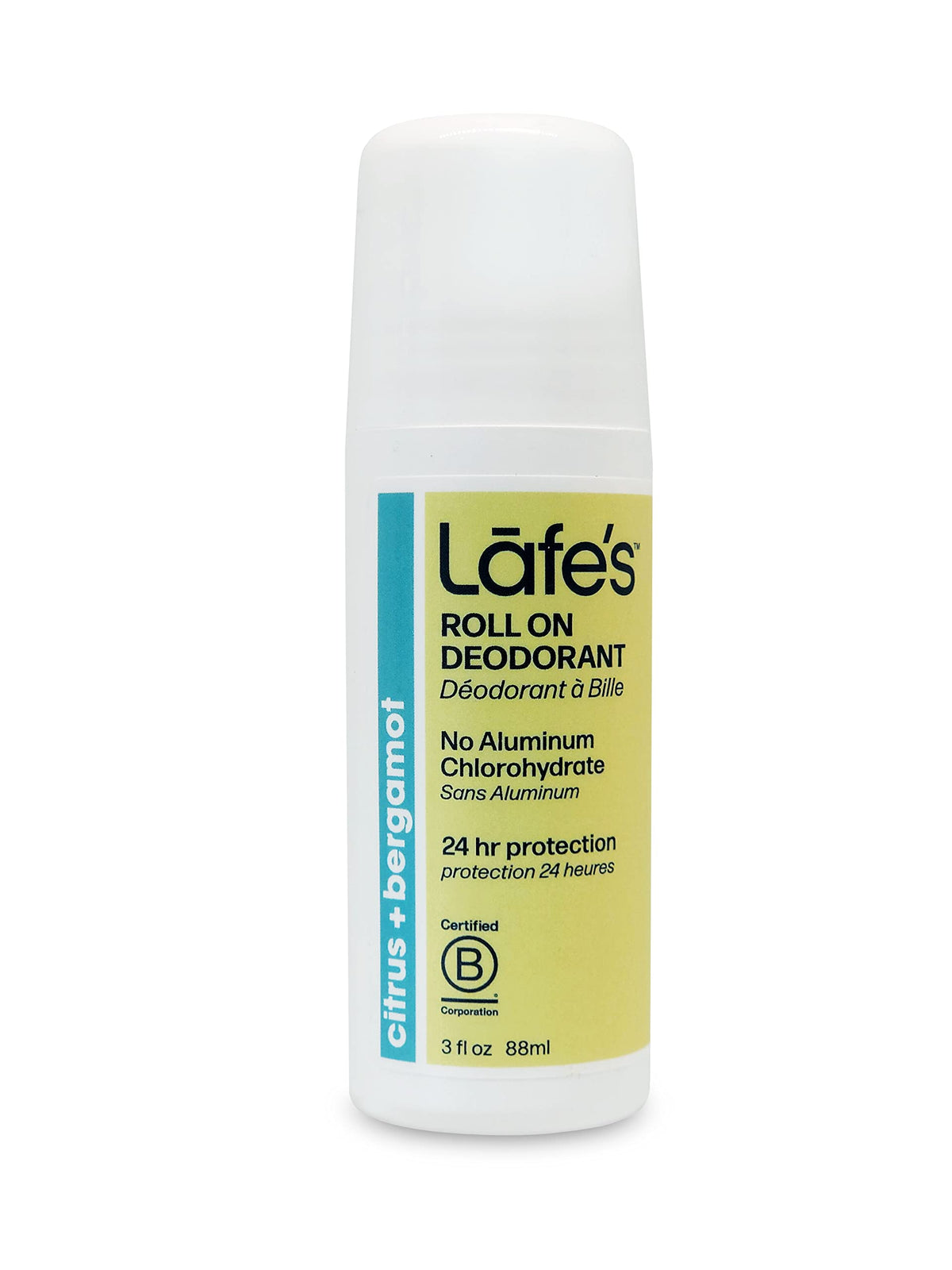 Lafe's Citrus & Bergamot roll-on deodorant bottle for all-day freshness