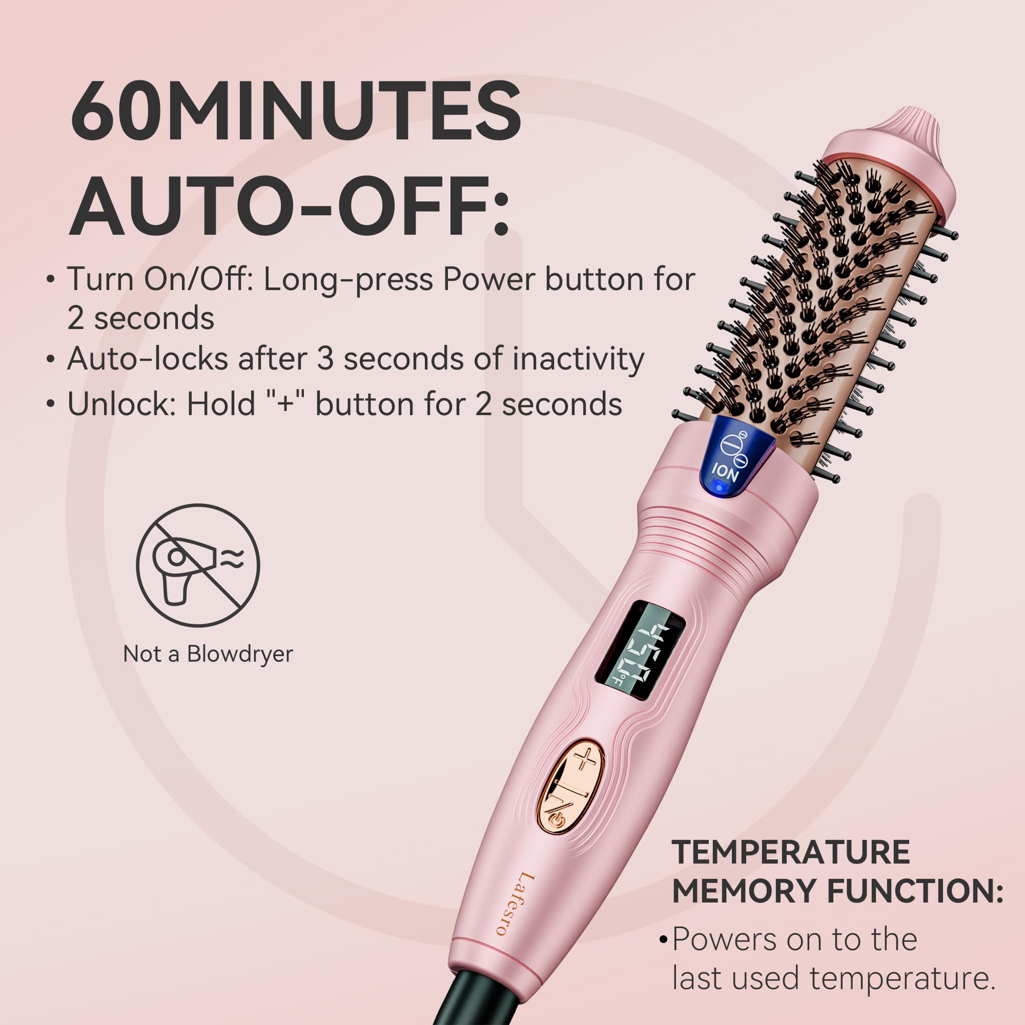Lafesro Thermal Brush Mini with negative ion technology reduces frizz and boosts shine.