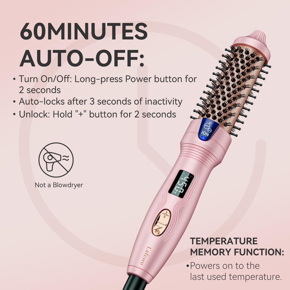 Lafesro Thermal Brush Mini with negative ion technology reduces frizz and boosts shine.