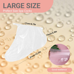 Lagincig foot covers used with paraffin wax at-home care.