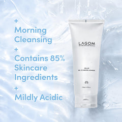 LAGOM Cellup transparent gel texture highlights no-foam formula for mild mornings.