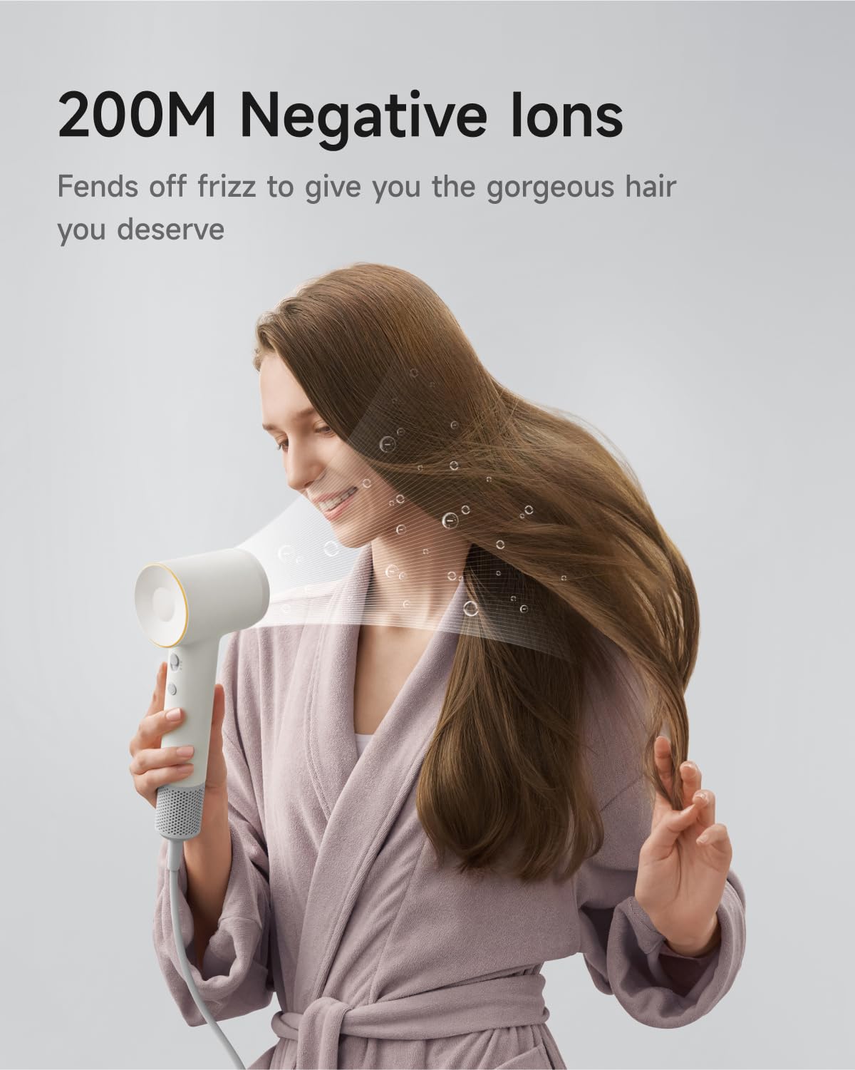 Laifen Hair Dryer SE 2 200M negative ions image showing moisture lock and frizz reduction.