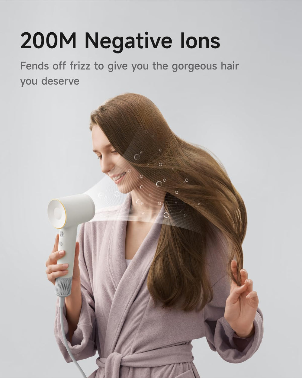 Laifen Hair Dryer SE 2 200M negative ions image showing moisture lock and frizz reduction.
