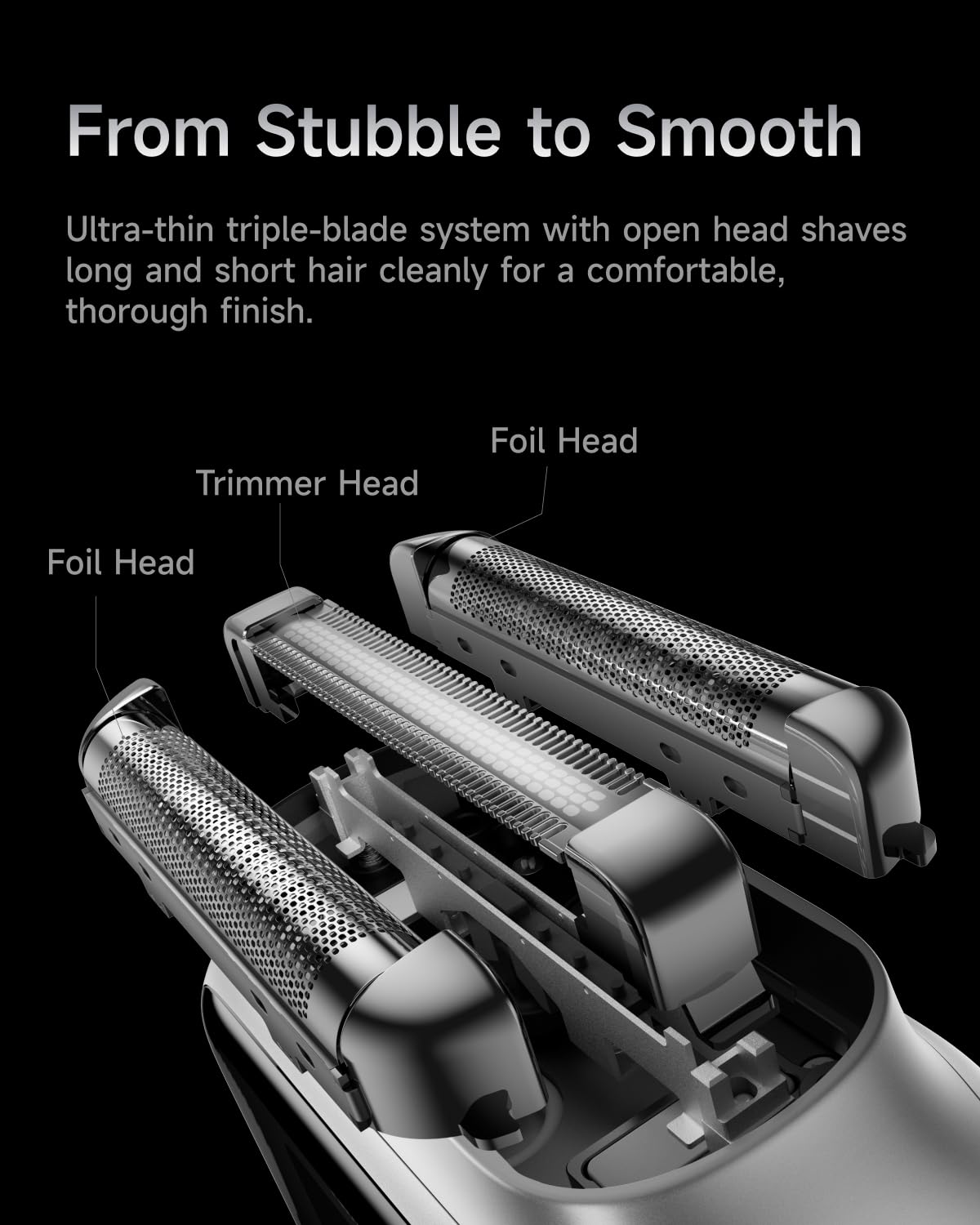 Laifen P3 Pro 0.055mm foil and stainless blades for efficient, smooth cutting.