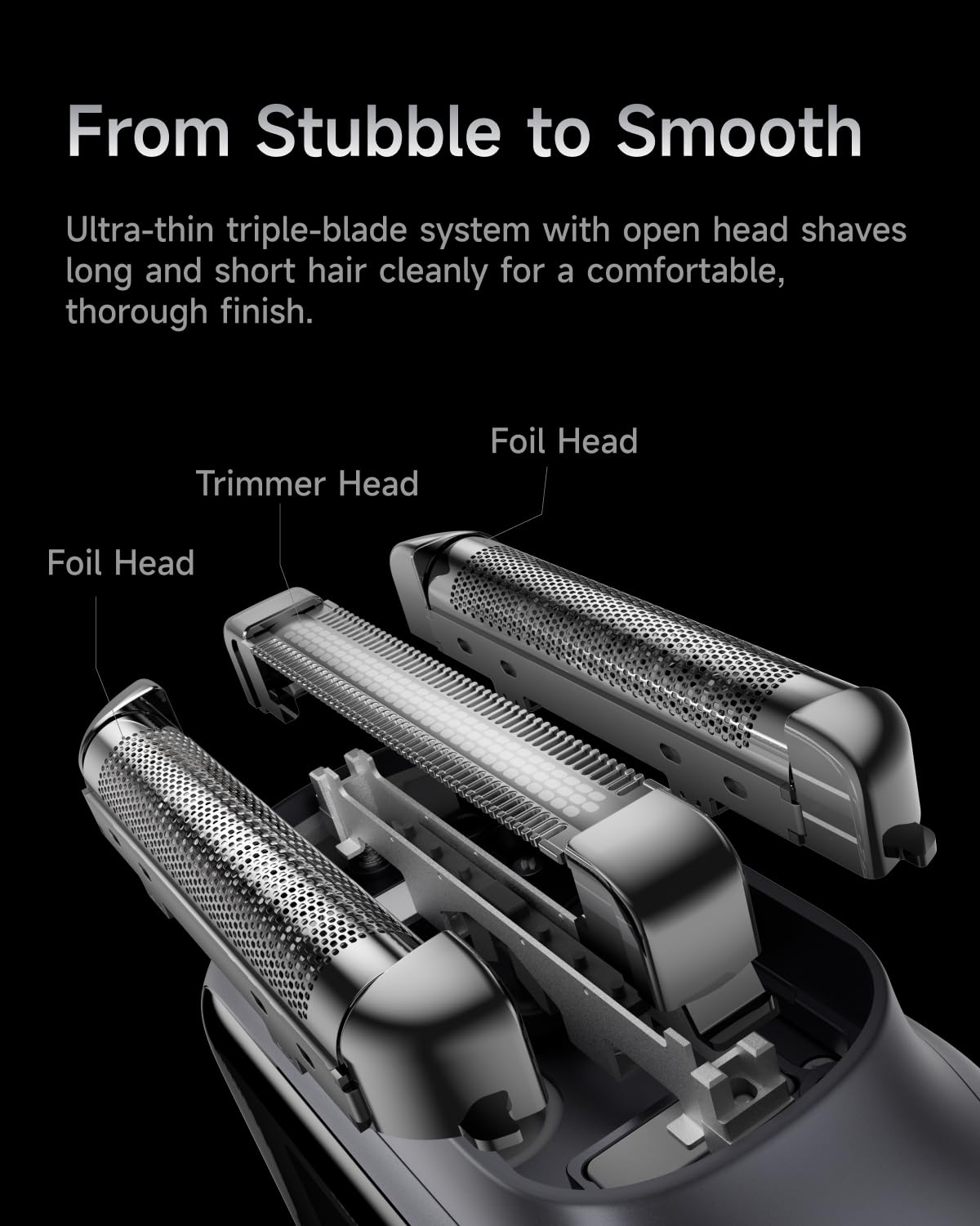 Laifen P3 Pro ultra-thin foil and stainless steel blades for gentle shaving.