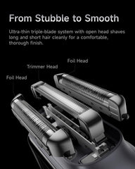 Laifen P3 Pro ultra-thin foil and stainless steel blades for gentle shaving.