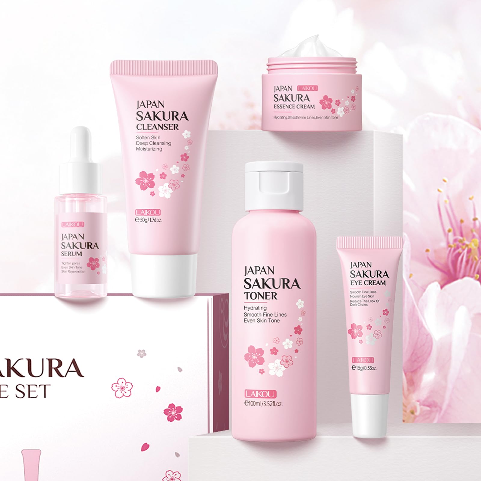 LAIKOU Sakura travel kit shown for convenient on-the-go routine.