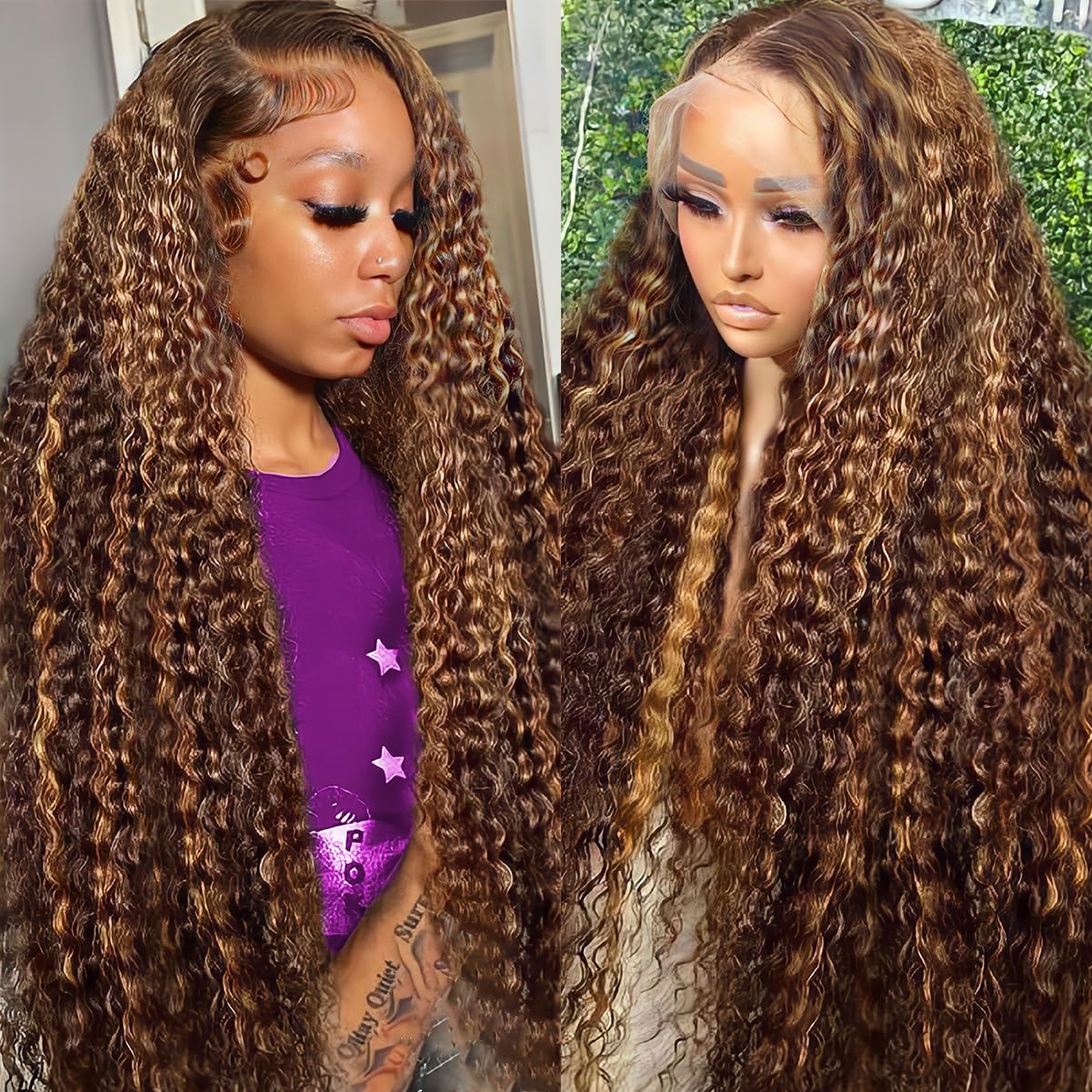 LAINSS 13x6 highlight deep wave lace front 28 inch wig showcases natural parting and volume