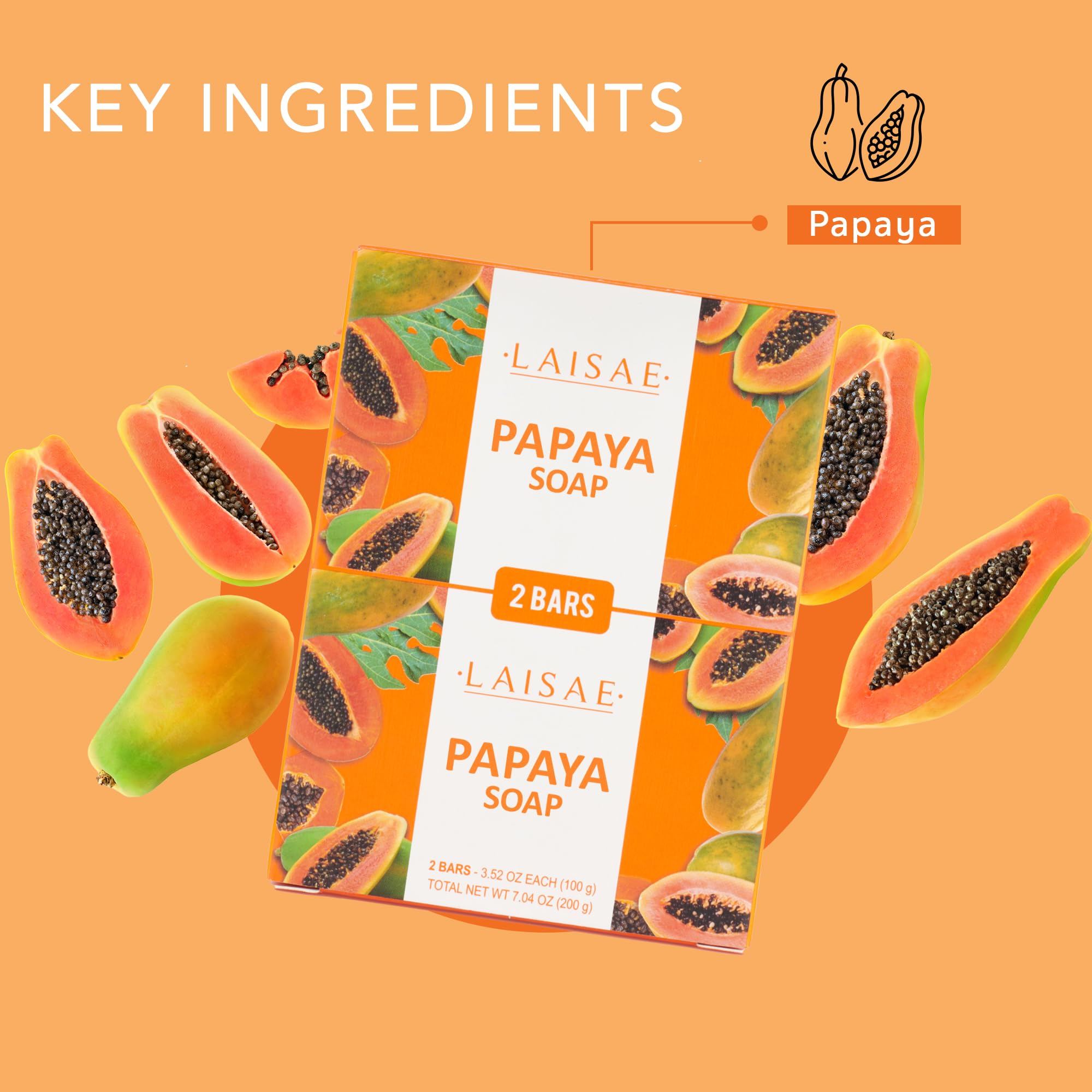 LAISAE Papaya Exfoliating Soap jojoba oil closeup highlights gentle exfoliation