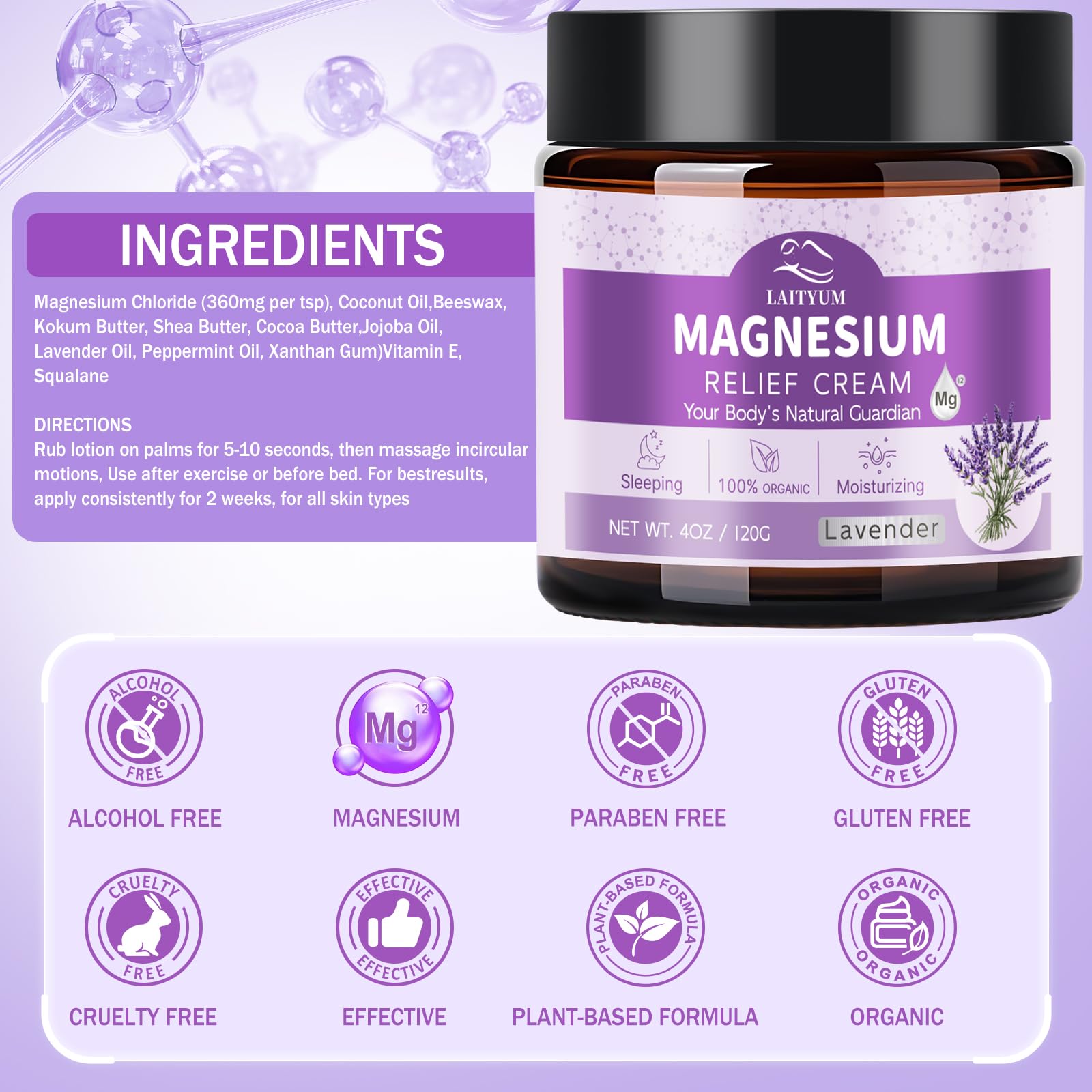 LAITYUM Magnesium Lotion night-stand setup suggesting restful sleep