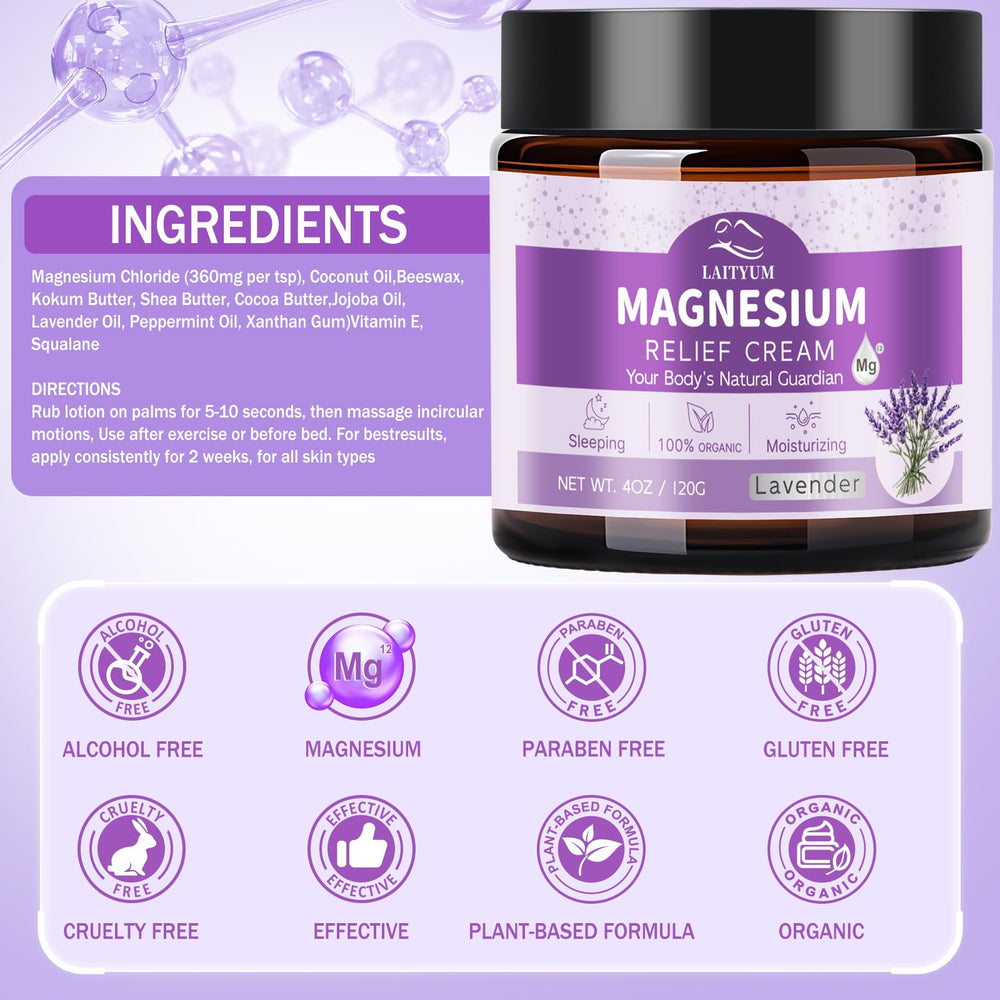 LAITYUM Magnesium Lotion night-stand setup suggesting restful sleep