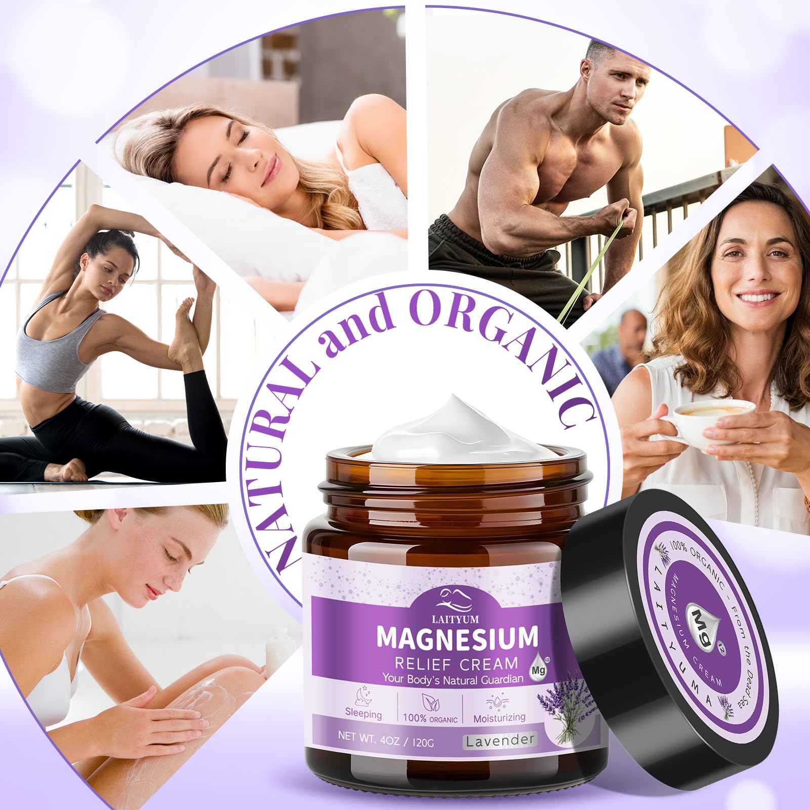 LAITYUM Magnesium Lotion packaging close-up emphasizing natural ingredients
