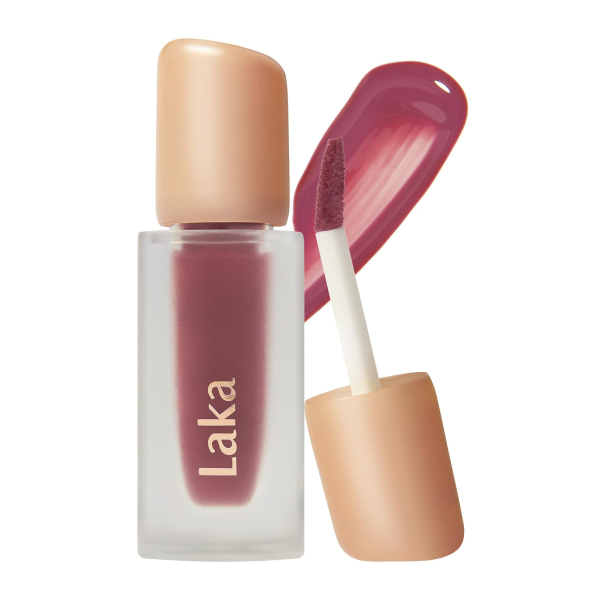 Laka Fruity Glam Tint tube application shows vibrant color with lightweight feel for daily touch-ups.