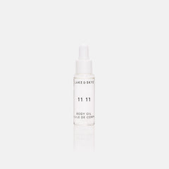 Lake & Skye 11 11 body oil mini label design emphasizes vegan, cruelty-free credentials for mindful shoppers.