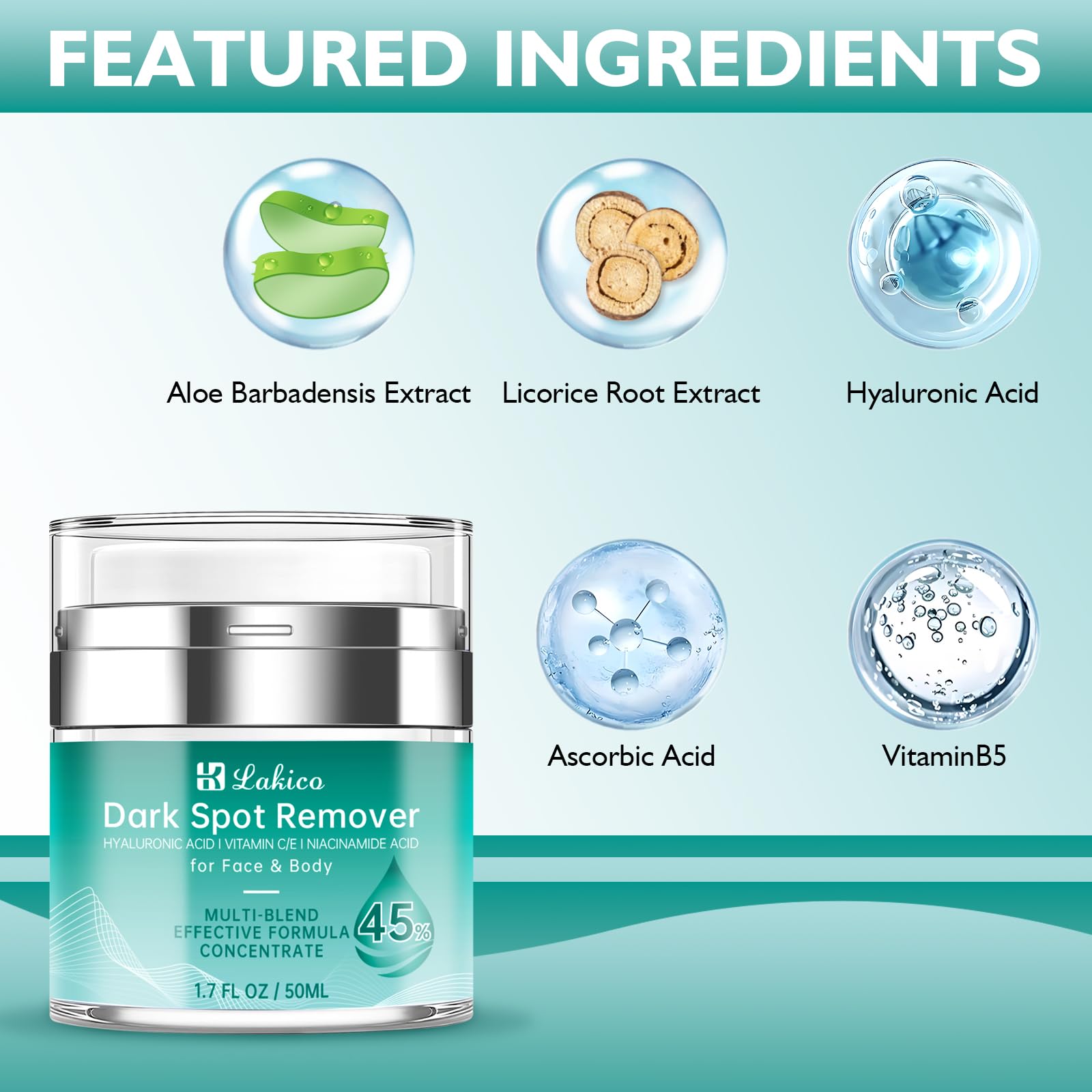 Lakico dark-spot-remover application close-up showing quick-absorbing cream action.