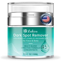 Lakico dark-spot-remover bottle close-up highlighting lightweight formula for even skin tone.