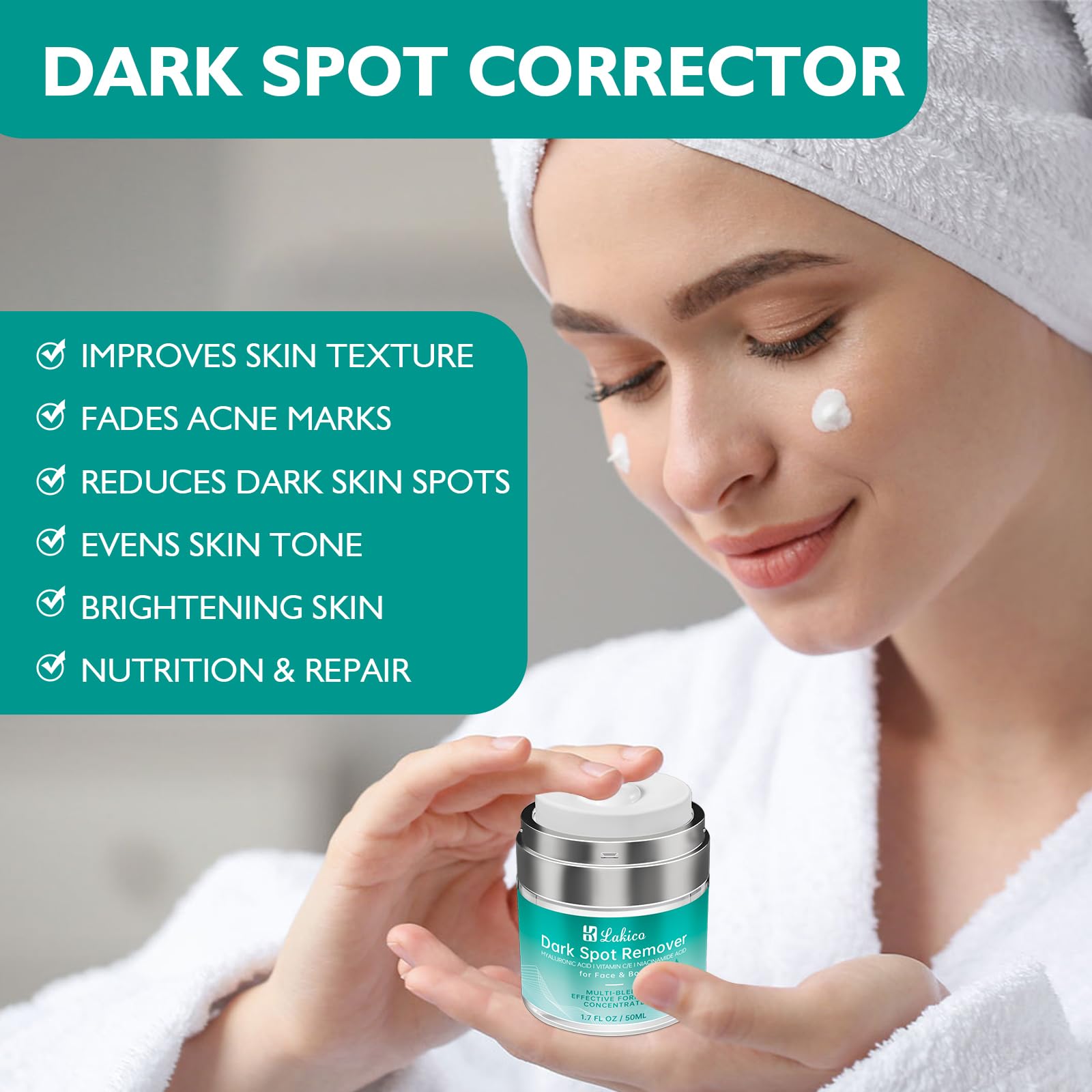 Lakico product close-up highlights vitamin C and licorice root ingredients.