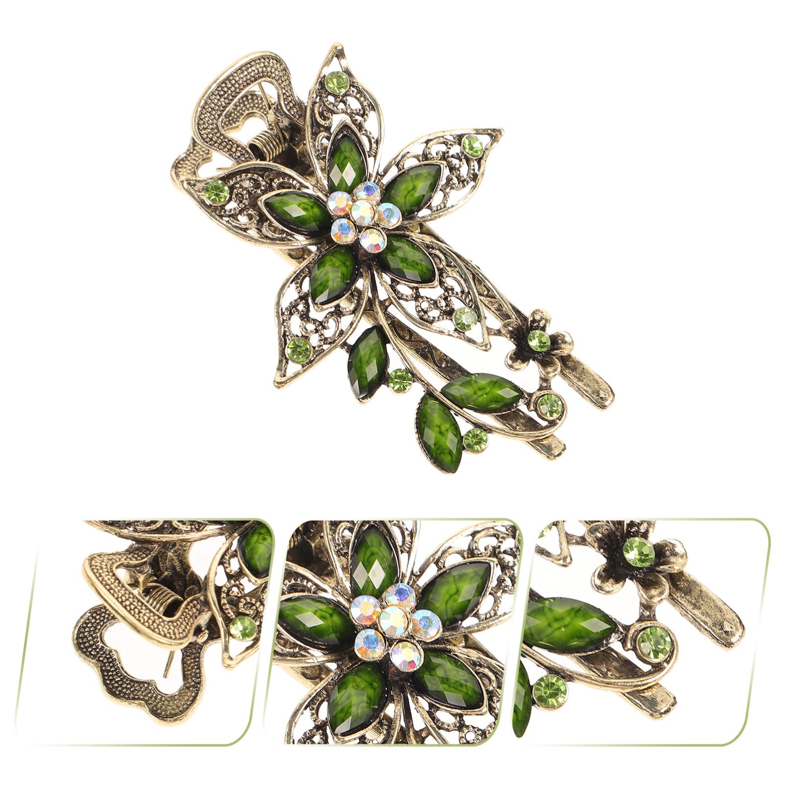 LALAFINA green barrette close-up captures crystal sparkle for prom-ready glam