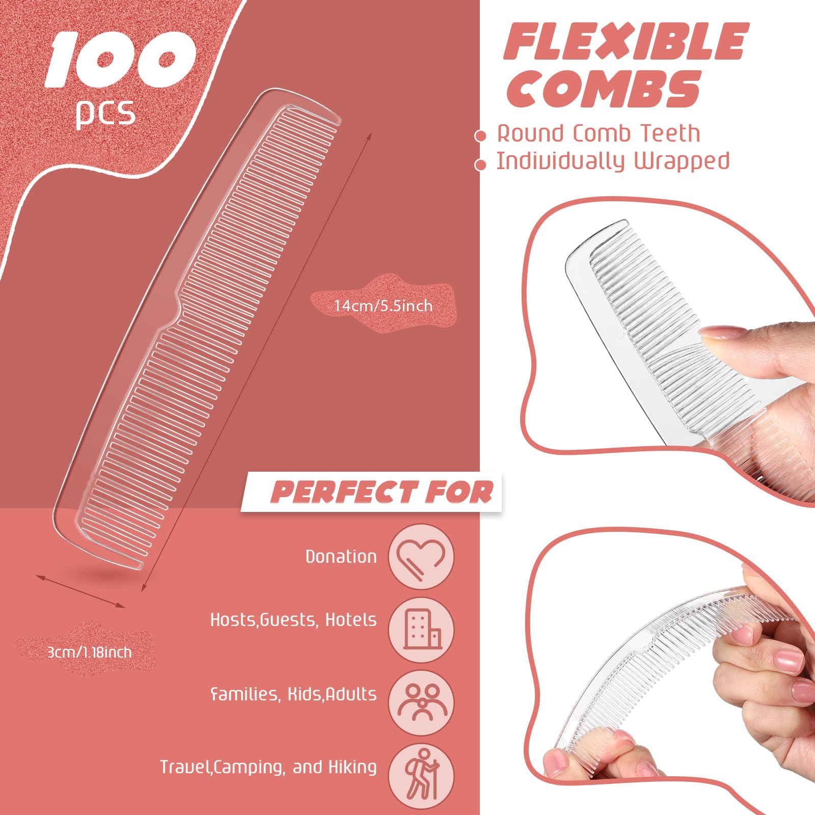 Lallisa travel-size plastic combs for compact packs and easy touch-ups.