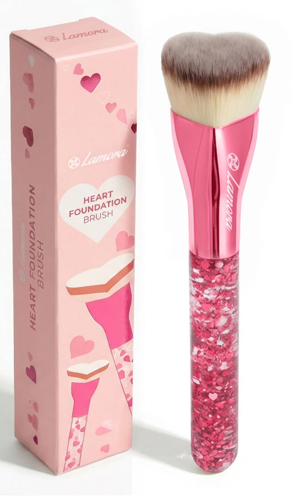 Lamora blending-liquid-foundation-brush heart-kabuki delivers precise, even foundation application.